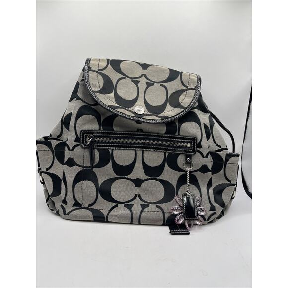Coach Daisy Poppy Black and Gray Backpack Signature Monogram Read Description - Picture 2 of 13